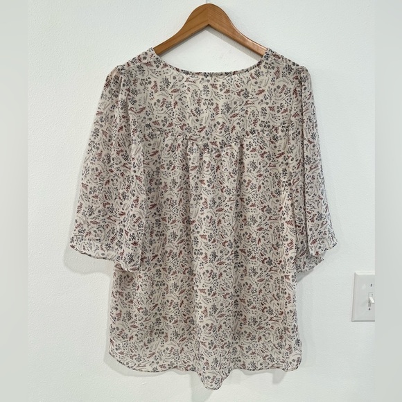 PLEIONE floral boho prairie bell sleeve v-neck blouse size small - Picture 8 of 10
